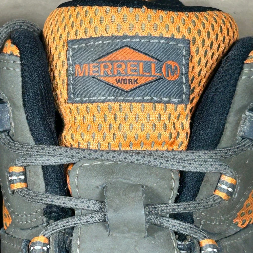 Merrell Moab 2 Mid Work Boots Mens 10.5 Grey Orange Solid Waterproof J35097